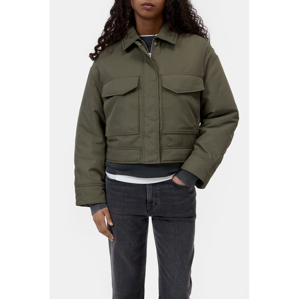 CLOSED C97389-69S Cropped Bomber in cypress green
