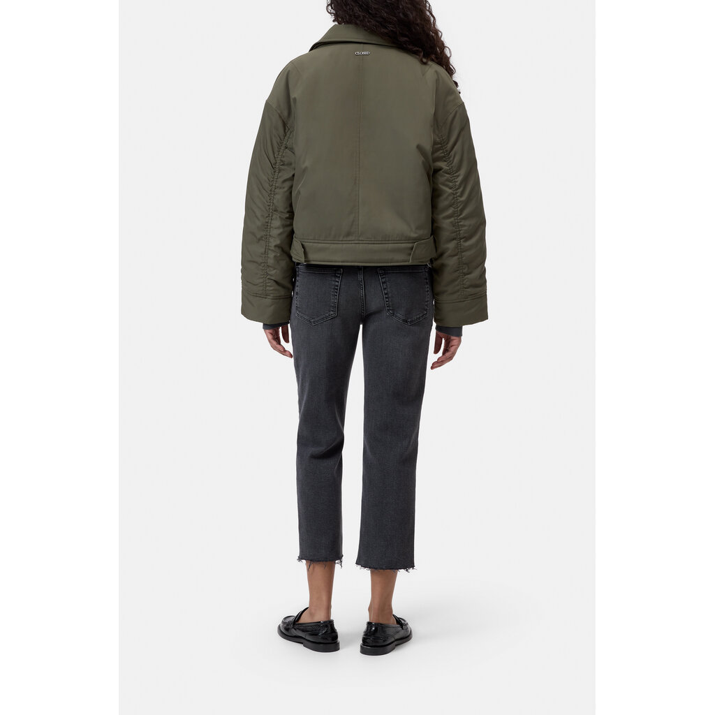 CLOSED C97389-69S Cropped Bomber in cypress green