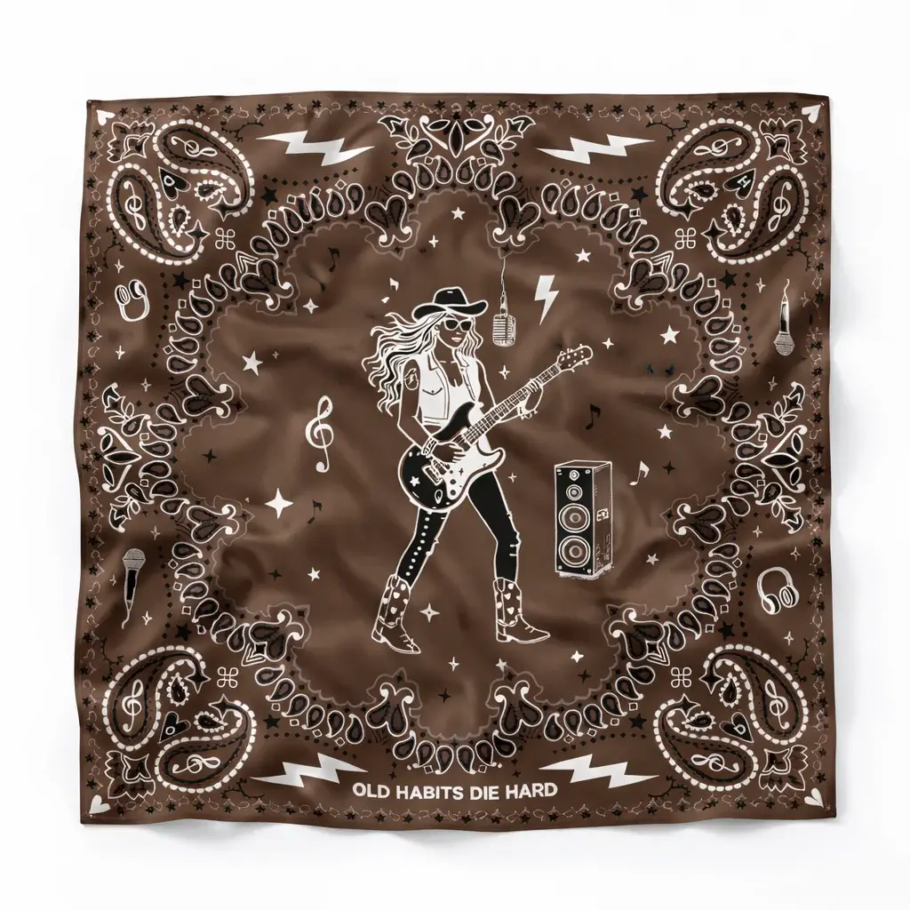 Old Habits Die Hard zijden bandana in print you are a rockstar