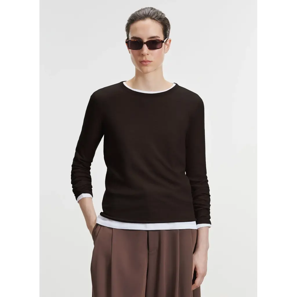 Majestic trui Col Ronde ML in chocolat mousse