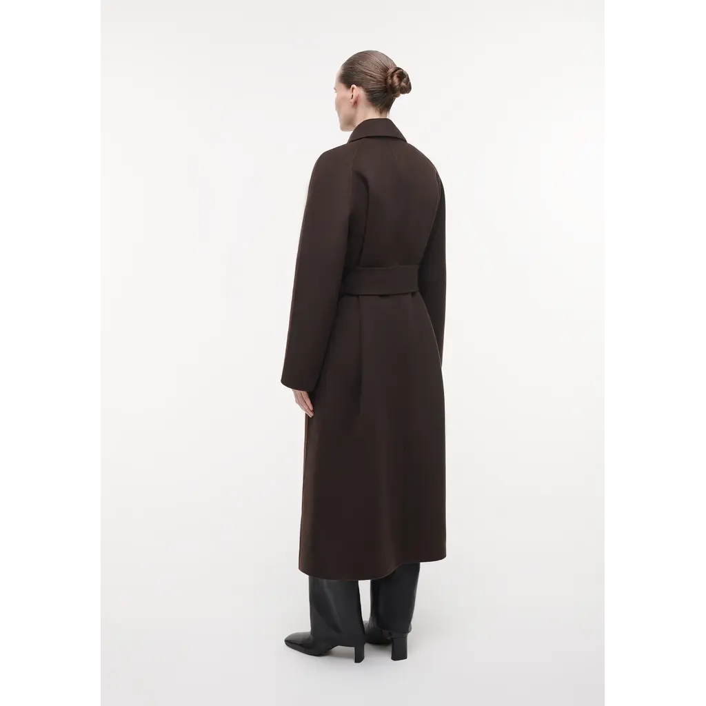 Studio AR Joy Belted Wool Coat in dark brown