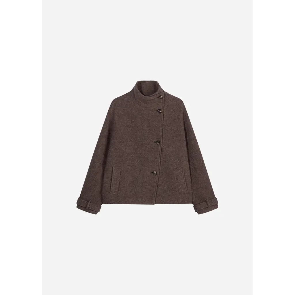 Studio AR Kae Funnelneck Wool Jacket in pebble