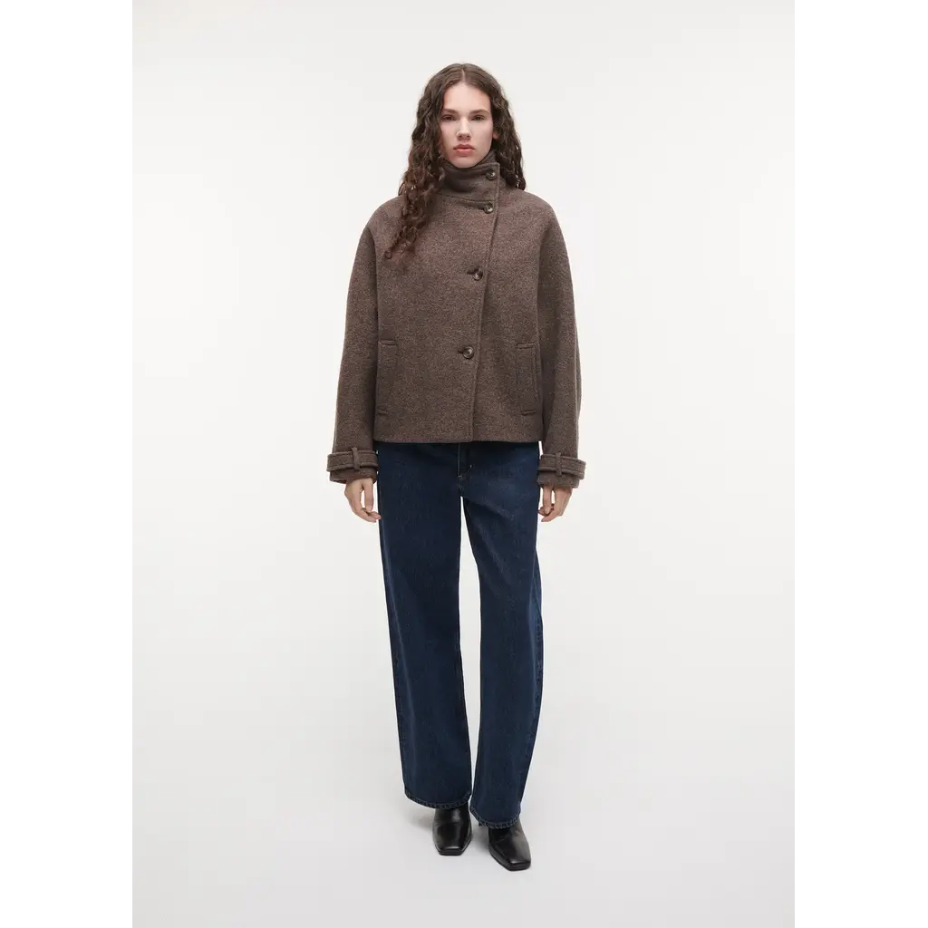 Studio AR Kae Funnelneck Wool Jacket in pebble