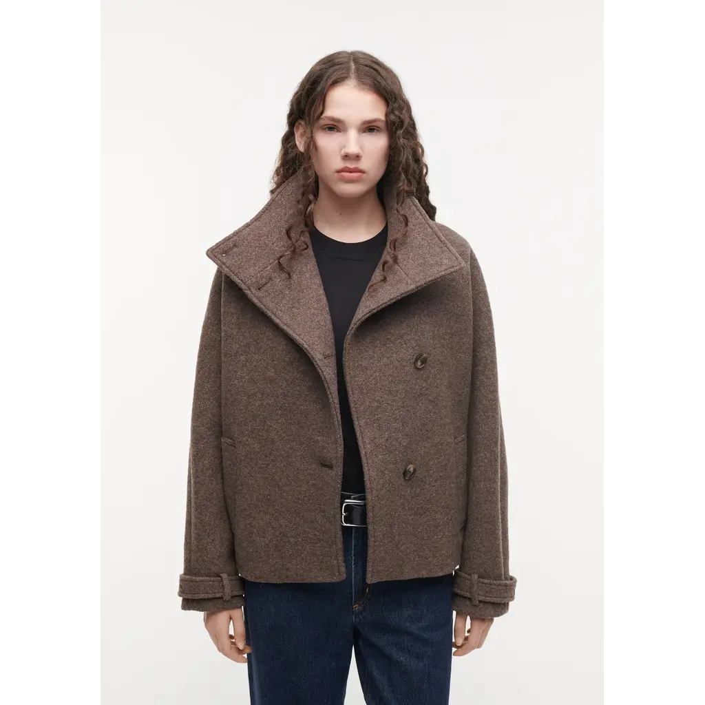 Studio AR Kae Funnelneck Wool Jacket in pebble
