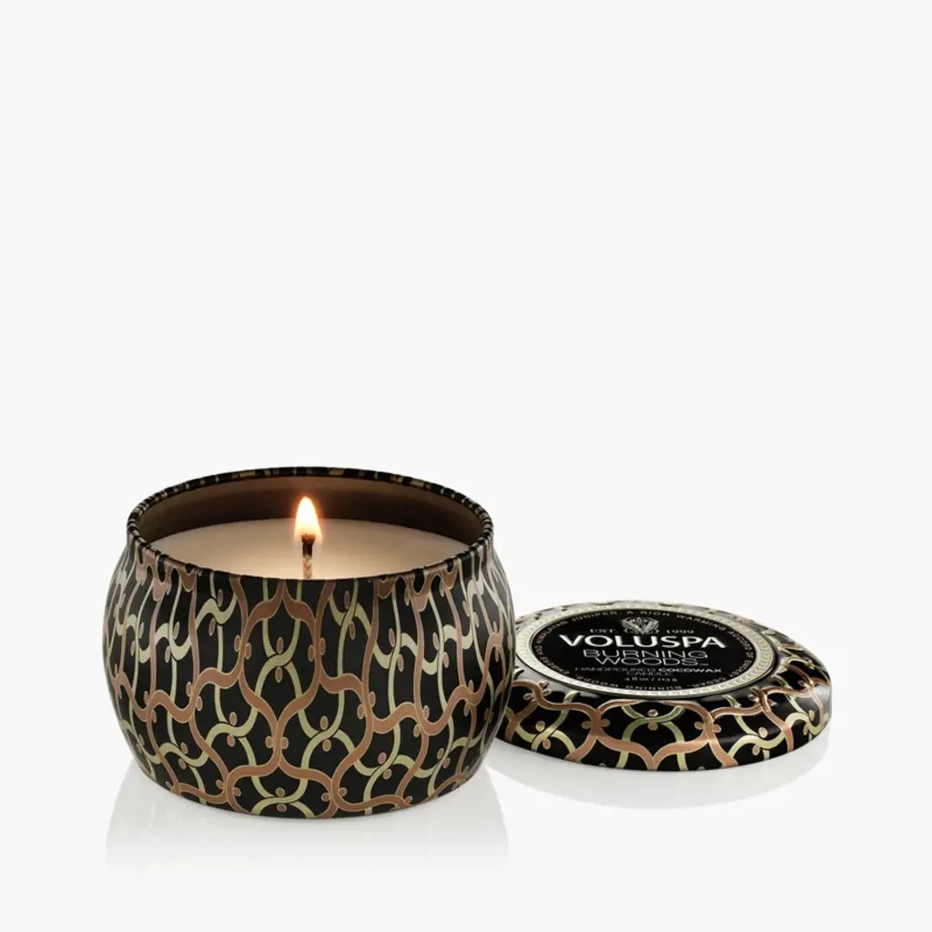 Voluspa Mini Tin Candle Burning Woods