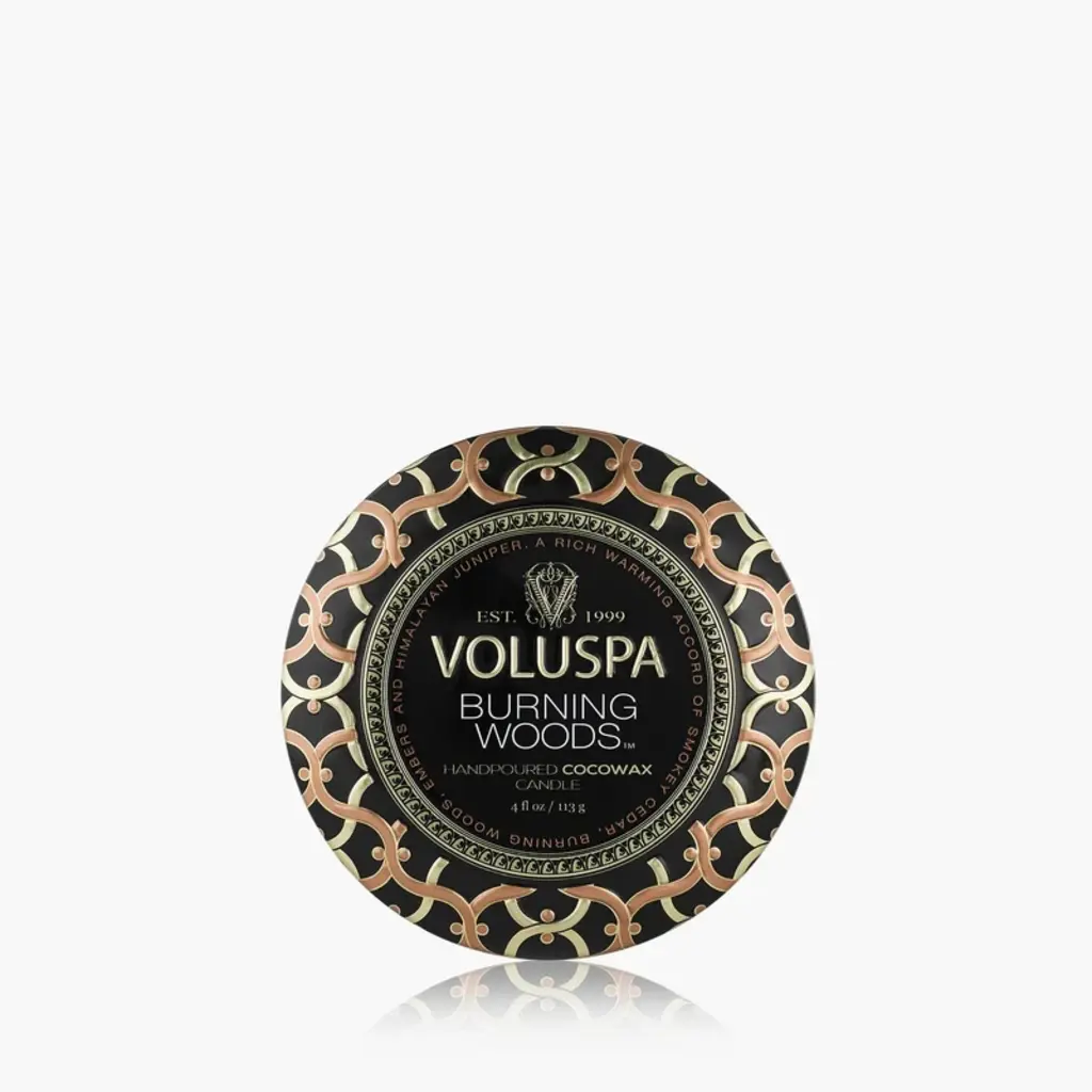 Voluspa Mini Tin Candle Burning Woods