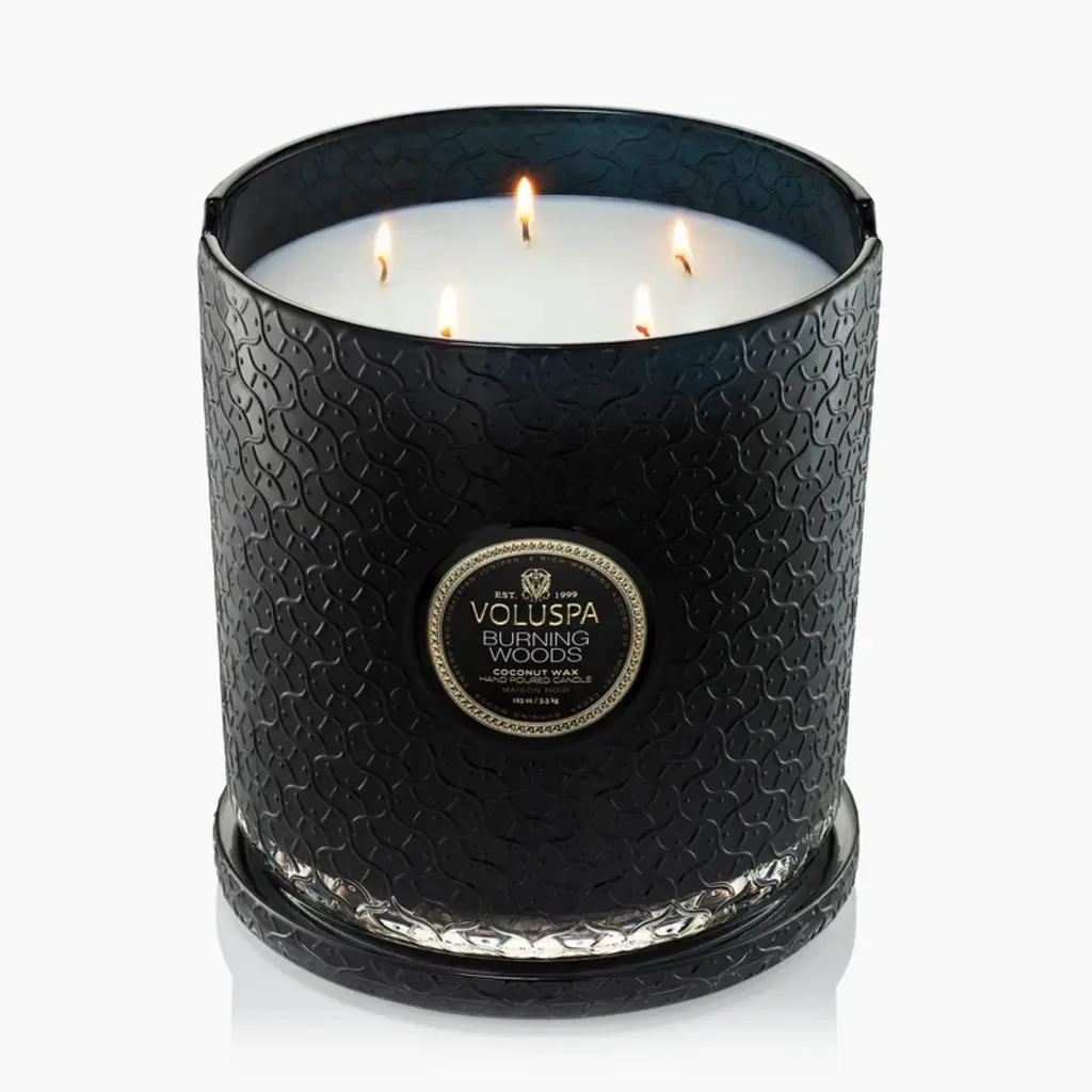 Voluspa 5-Wick Hearth Candle Burning Woods