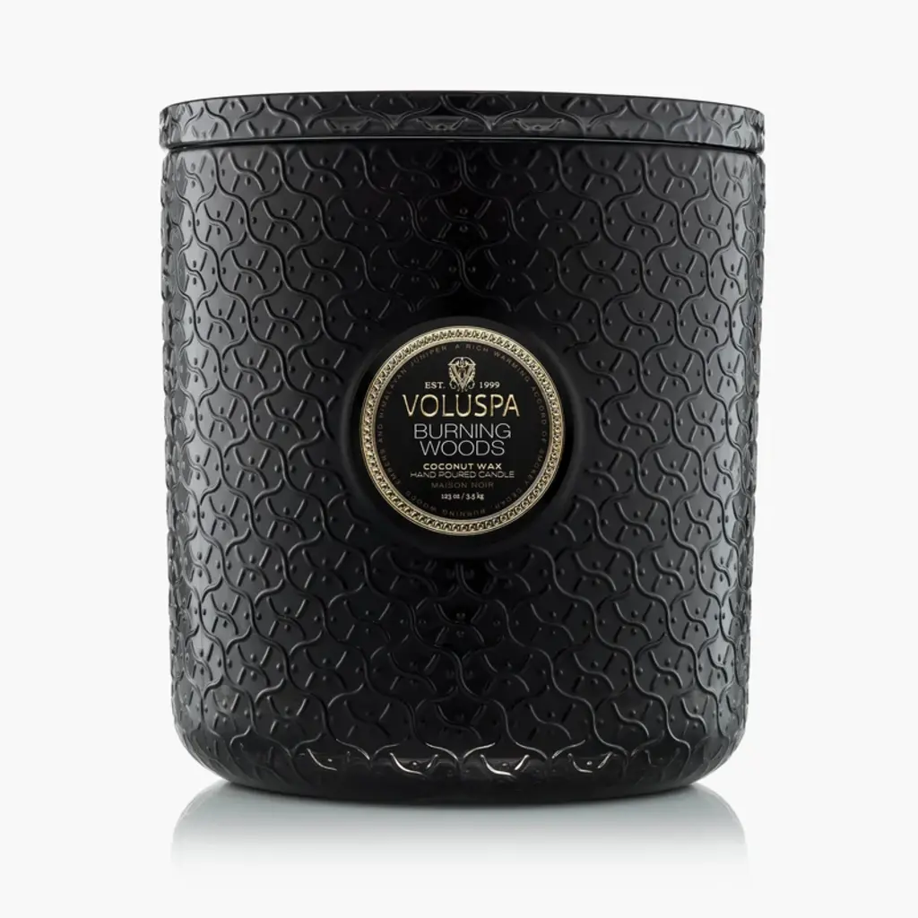 Voluspa 5-Wick Hearth Candle Burning Woods