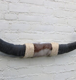 Texas style BULLBAR- 82 cm - waterbuffel hoorns afgewerkt met vel en sisaltouw