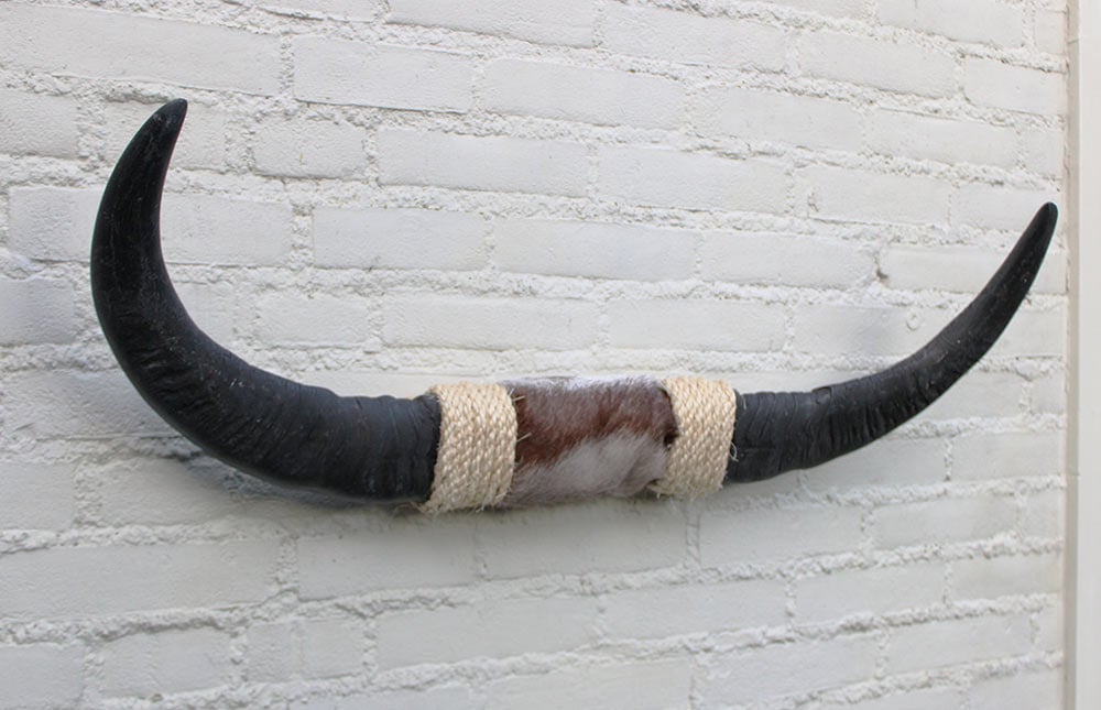 Texas style BULLBAR- 82 cm - waterbuffel hoorns afgewerkt met vel en sisaltouw