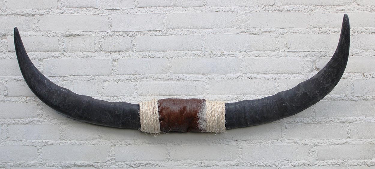 Texas style BULLBAR- 92 cm - waterbuffel hoorns afgewerkt met vel en sisaltouw