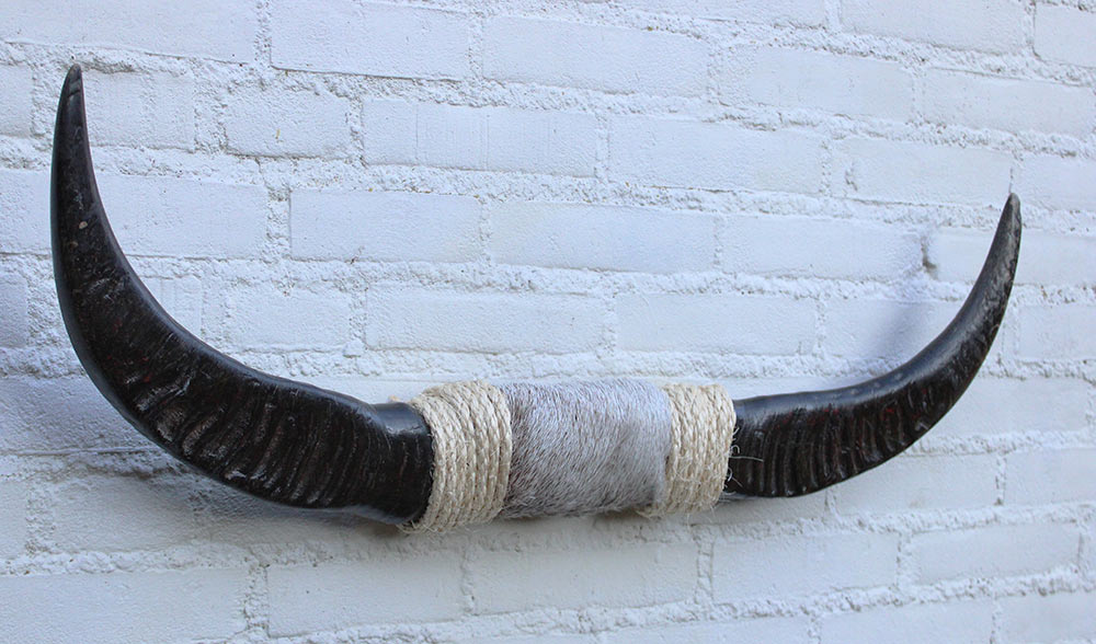 Texas style BULLBAR- 81 cm - waterbuffel hoorns afgewerkt met vel en sisaltouw