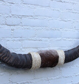Texas style BULLBAR- 80 cm - waterbuffel hoorns afgewerkt met vel en sisaltouw
