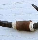 Texas style BULLBAR- 70 cm - waterbuffel hoorns afgewerkt met vel en sisaltouw