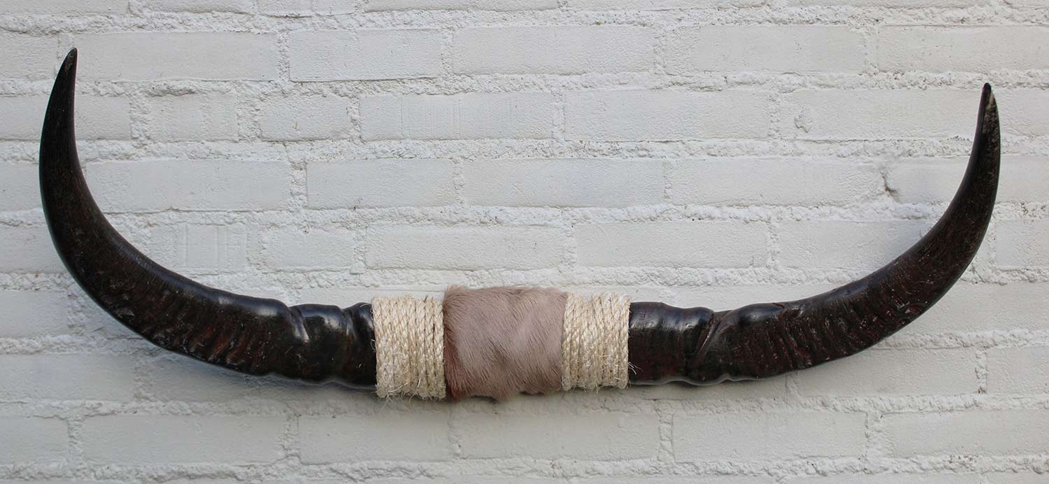 Texas style BULLBAR- 87 cm - waterbuffel hoorns afgewerkt met vel en sisaltouw