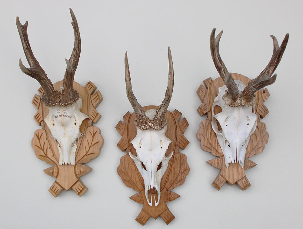 3 x  REE GEWEI op fraai bewerkt houten schild -  set C