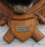 Decoratieve opgezette KOP MOEFLON RAM op bewerkt houten schild