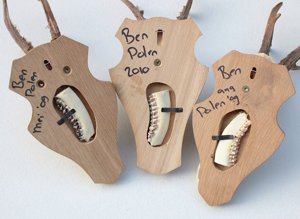 3 x  REE GEWEI op licht houten schild