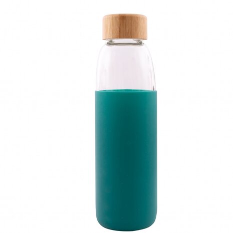 Mainstays Bamboo Lid 25 Oz Frosted Glass Bottle, Aqua 