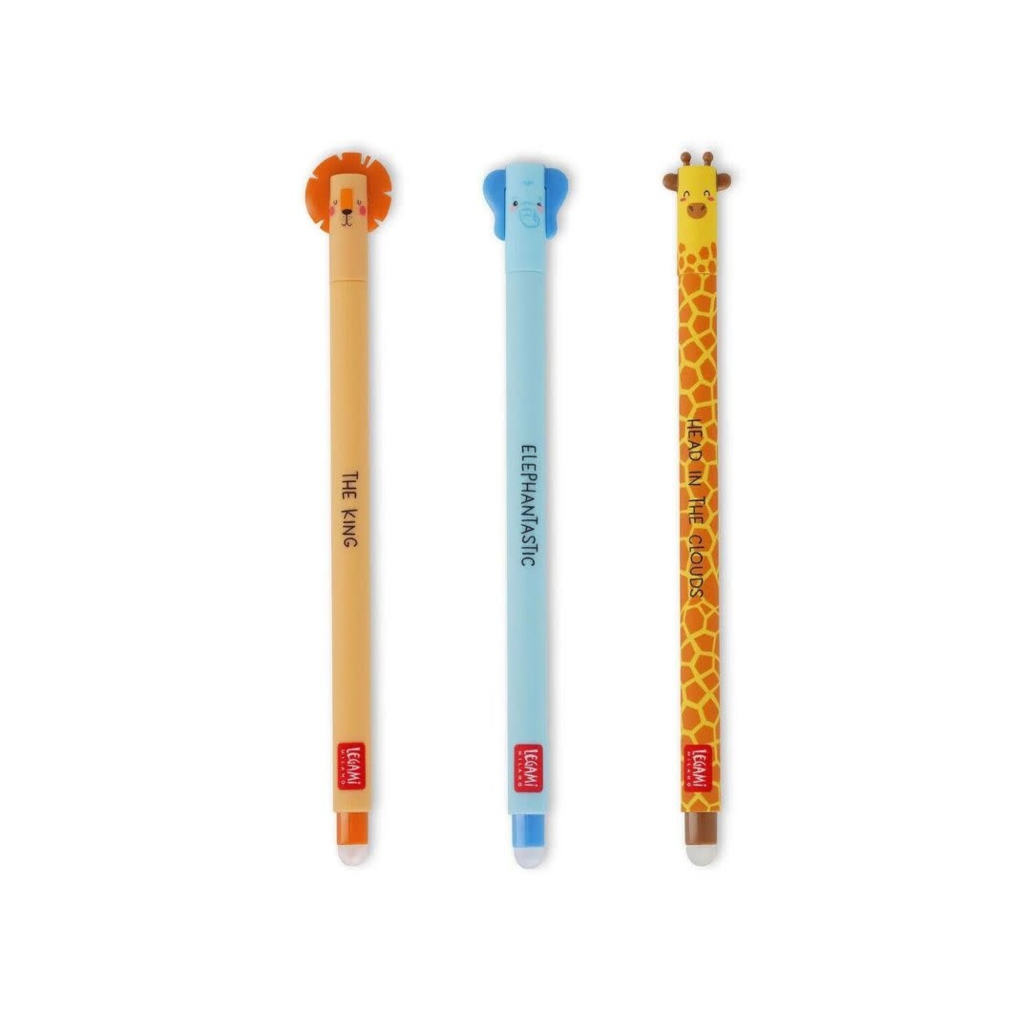 Set de 3 stylos effaçables - Lion, Eléphant, Girafe - Hopono