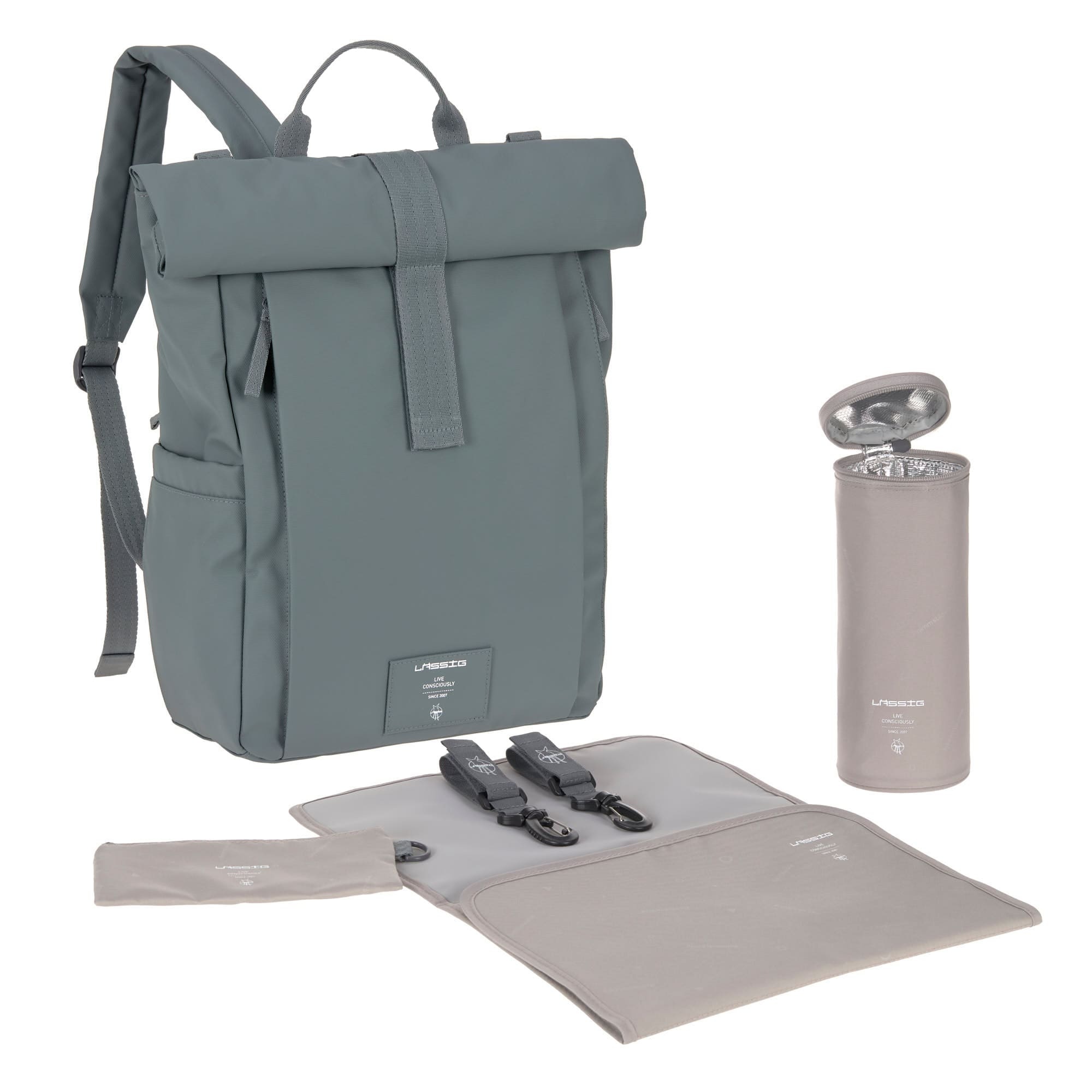 Sac à langer Green Label Rolltop Gris Anthracite - Lassig - Hopono