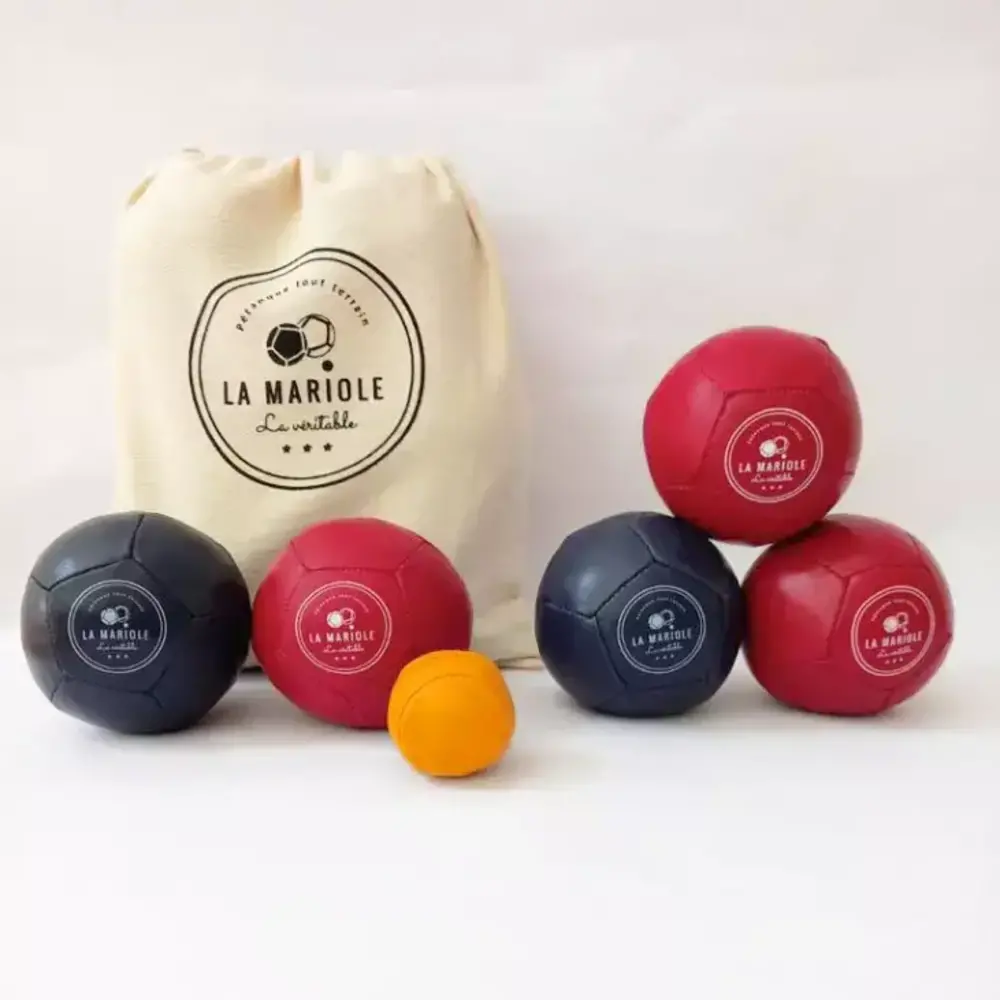 Petanque Balls Recycled Leather Blue & Red Pack - La Mariole