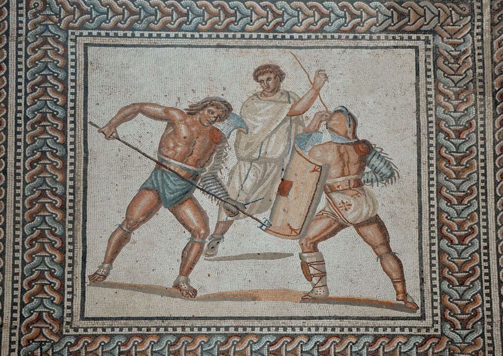 Antiek fresco met gladiatoren