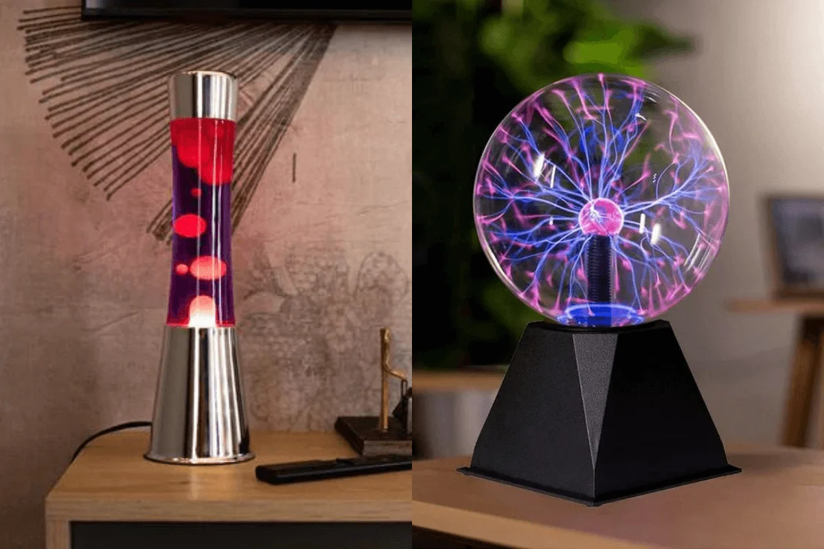 A lava lamp and a plasma lamp