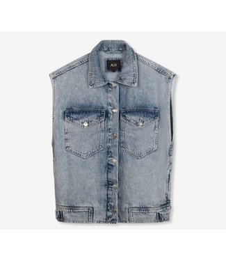 Alix The Label Ladies Woven Embroidered Denim Waistcoat Blue