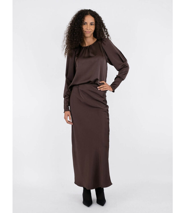 Neo Noir Vicky heavy sateen skirt - Dark Brown