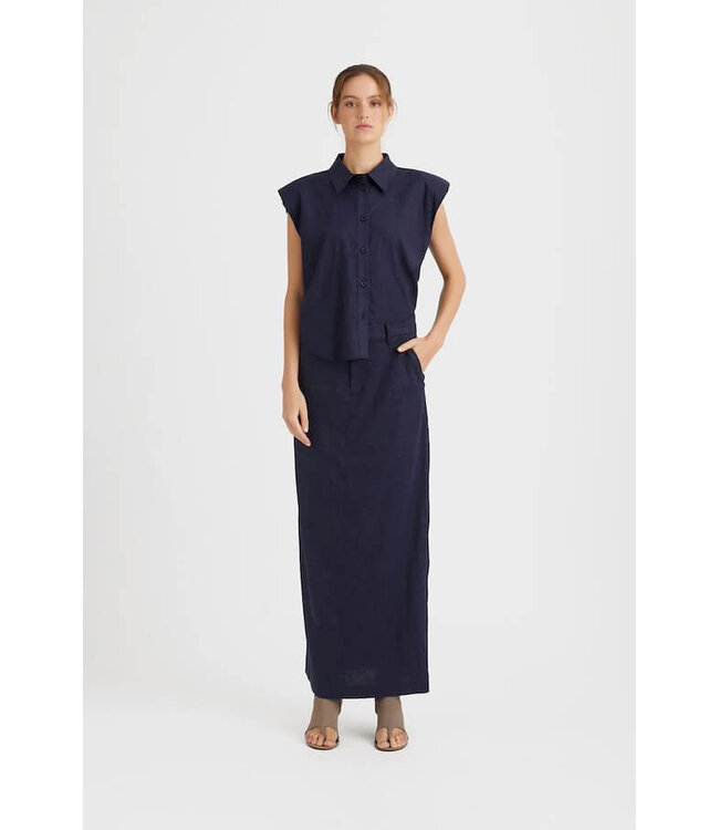 Gestuz Liza Linen HW skirt - Seaborne