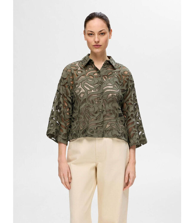 SLFAllia 3/4 cropped shirt - Olivine