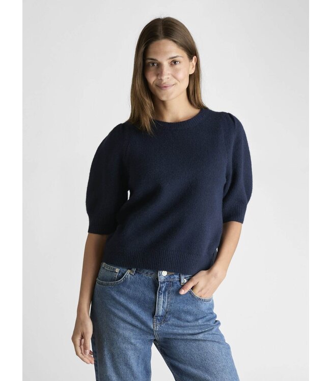 Martha Bow Knit Tee - Navy