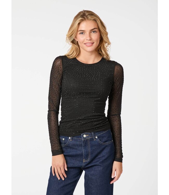 Basira Stone Mesh Blouse - Black