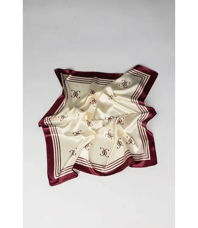 Elle Silk Scarf - Creme Burgundy