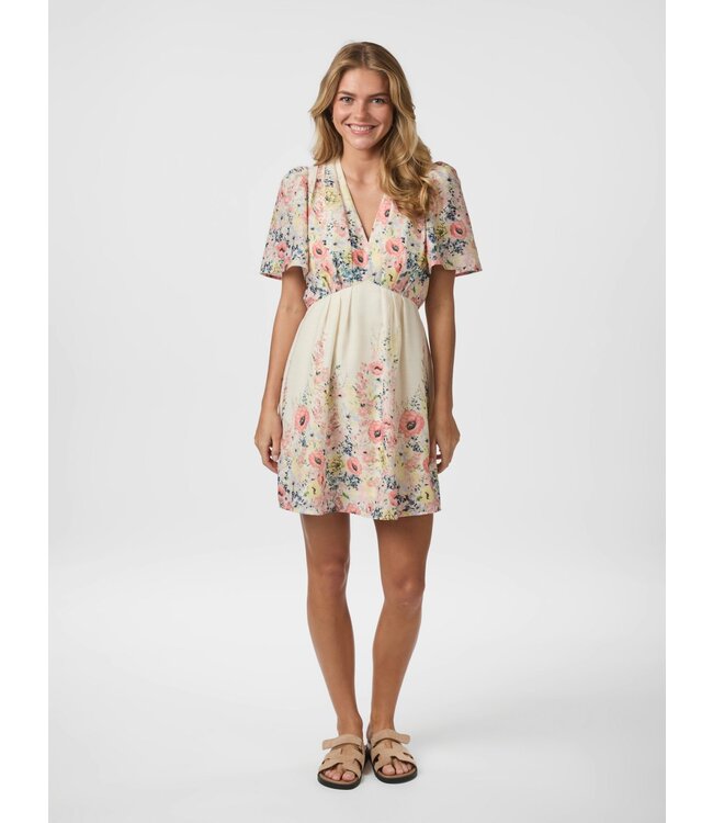 Shena Flower Print Dress - Creme