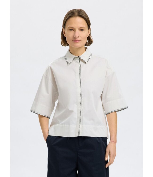 SLFFia Cropped Stitched Shirt - Bright White