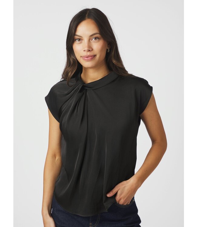 Neo Noir Fleur Drapy Satin Blouse - Black
