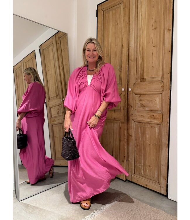 Butik Long V-Neck Dress - Uni Pink