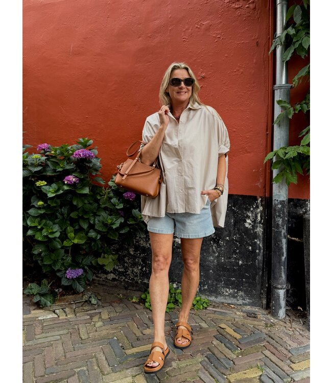 Wide Button Blouse - Sand