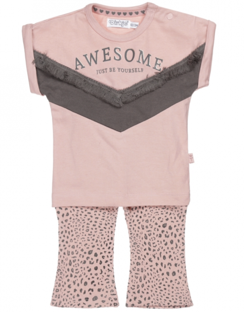 Dirkje meisjes baby set T-shirt en flared broek roze panter