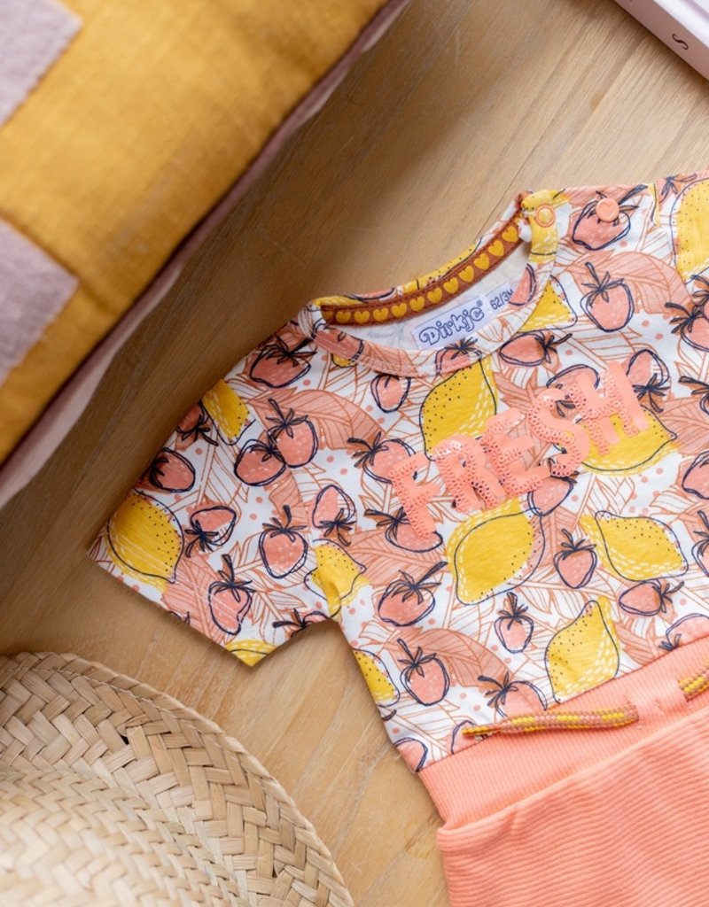 Dirkje meisjes baby set met jurkje en legging zalmroze fruit