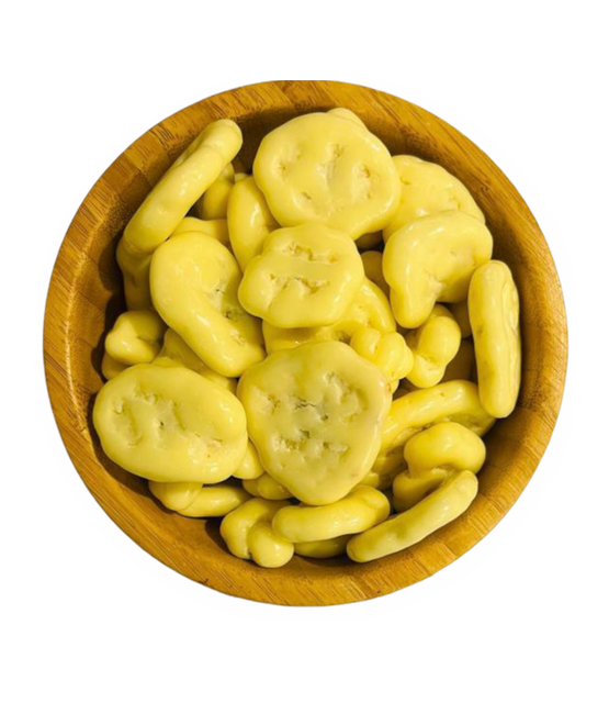 Bananenchips in weißer Schokolade