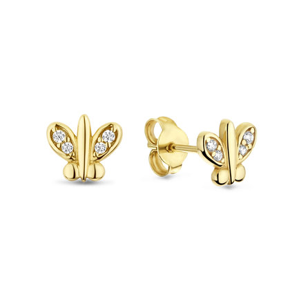Beloro Jewels Della Spiga Farfalla orecchini a bottone in oro 9 carati