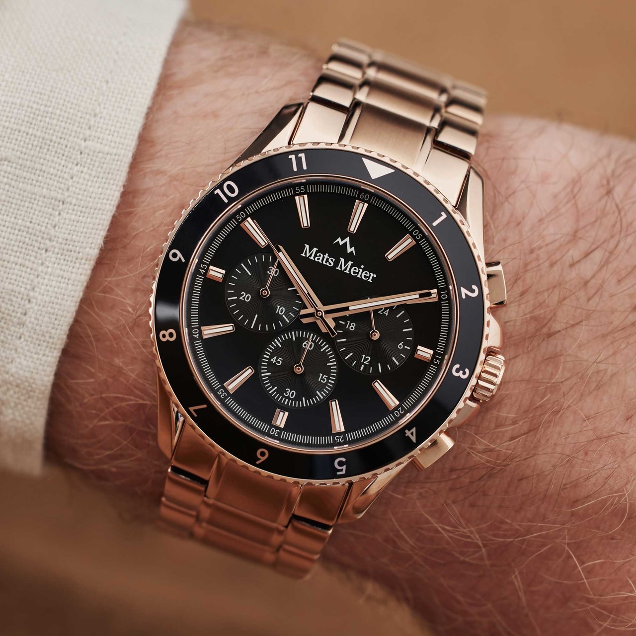 Mats Meier chronograph mens watch rose gold and black MM00510