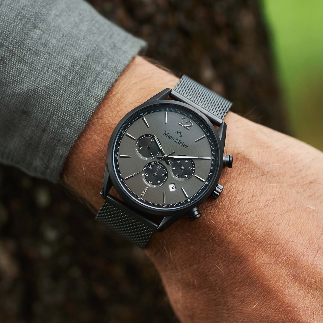 Grand Cornier chronograph mens watch matte gunmetal mesh