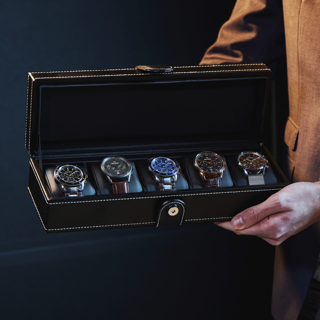 Mats Meier porta orologi nero - 10 orologi - MM-Watchbox-1916