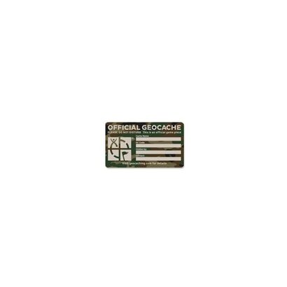 Klein cache label groen camouflage 4,5cm x 8cm