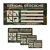 Autocollant géocaching de taille moyenne camouflage vert 6cm x 9,5cm