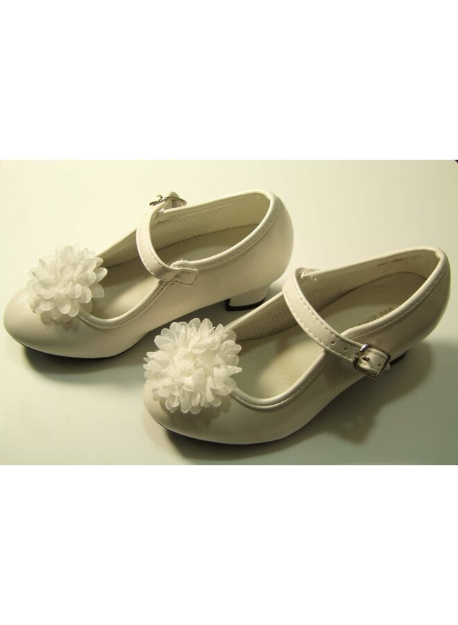 Gladde schoen met hakje en bloem Off-White